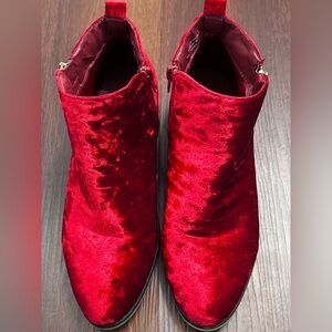 Crimson Red Velvet Ankle Boots size 9